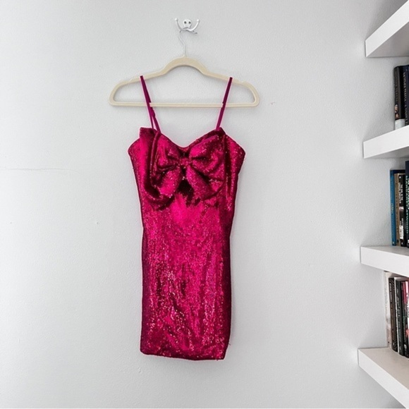Torn by Ronny Kobo Pink Lindsay Dress, Sequin Bow Mini Dress Sz XS - Picture 2 of 9